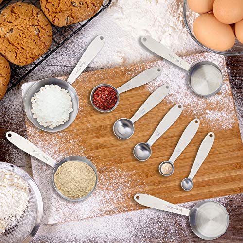 Farberware Measuring Cups and Spoons Set, 9-Piece Stainless Steel Kitchen Measuring Set with Engraved Measurements, Nesting Design with Rings for Easy Storage