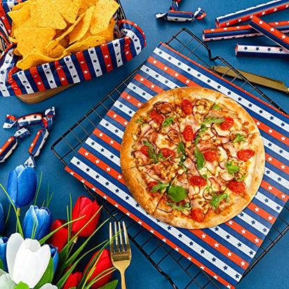 100 Pcs 4th of July Wax Paper for Food, Wax Paper Sheets Deli Paper Sandwich Wrap Candy Cookies Wraps, Waterproof Oil-proof Picnic Basket Liners with Star Flag Pattern for Kitchen Handmade Food - color: Patriotic