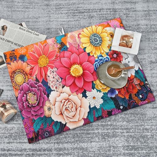 Boho Floral Dish Drying Mat For Kitchen Counter Microfiber Super Absorbent Non-Slip Dish Drying Pad For Countertops Dishes Utensils Stylish Quick-Dry Machine Washable 18x24 Inch - color: Boho Floral