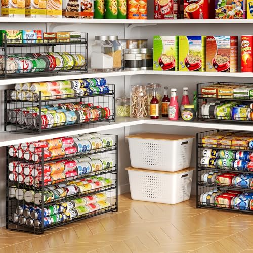 2-Pack Stackable Can Organizer for Pantry Shelf, Adjustable Extra-Long Rolling Can Rack for Kitchen Cupboard Storage, Sturdy Standing Can Holder for Canned Food Goods Soda up to 100, 2 Tier, Black - style: Length(30'' W)-2 Pack