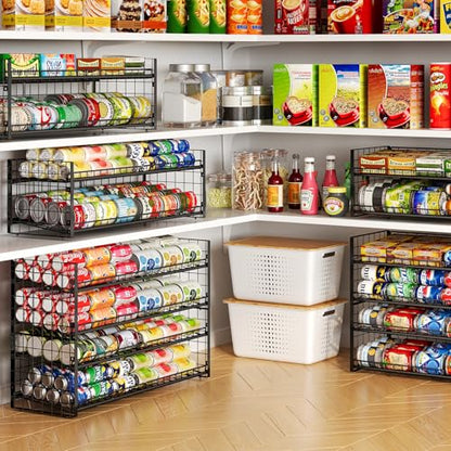 2-Pack Stackable Can Organizer for Pantry Shelf, Adjustable Extra-Long Rolling Can Rack for Kitchen Cupboard Storage, Sturdy Standing Can Holder for Canned Food Goods Soda up to 100, 2 Tier, Black - style: Length(30'' W)-2 Pack