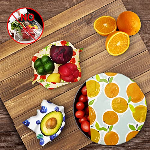 Reusable Beeswax Wrap - 9 Pack, Beeswax Wraps for Food, Eco-Friendly Beeswax Food Wrap, Organic, Sustainable, Biodegradable, Zero Waste, Plastic-Free Food Storage (Orange | Strawberry | Blueberry) - size: 1L Orange | 3M Strawberry | 5S Blueberry