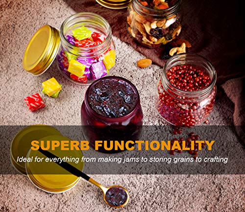 Rainforce Mason Jars 8 oz 30 Pack- Small Mason Jars With Gold Lids -1/4 Quart Canning Jars| Storage Pickling Jars For Jelly, Jam, Honey, Pickles, Spice - With 30 Chalkboard Labels - color: Gold