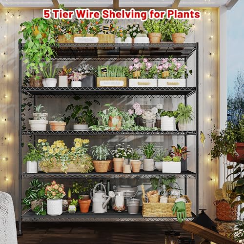 REIBII 45.5''W Storage Shelves Wire Shelving, 5 Tier Pantry Shelves for Storage Rack, Adjustable Metal Shelving for Pantry Kitchen Steel Shelving, 45.5" W x 71" H x 17.7" D - size: 45.5"W×71"H×17.7"D
