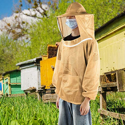 Haofy Professional Bee Suit for Men and Women Beekeeping Suit with Protective Round Veil for Apiary Backyard Beekeeping Jacket (Orange)