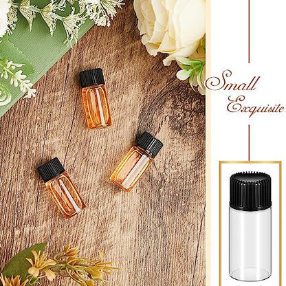Lallisa 100 Pcs 4 ml Glass Vials with Black Screw Caps and Plastic Stoppers, 1 Dram Clear Small Leakproof Bottles Bulk, Mini Liquid Sample Vials for Essential Oils, Sample, DIY Craft - color: Clear with Black Cap, size: 4 ml