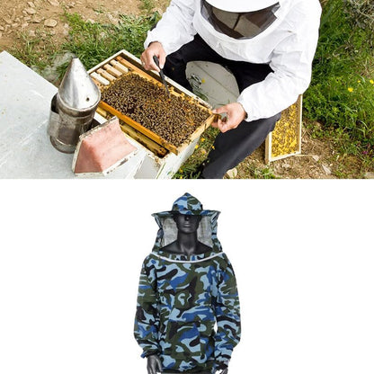 Professional Beekeeping Jacket with Veil, Ultra Lightweight Ventilated Bee Suit Half Body, Sting Proof Protective Gear with Detachable Hood, Camouflage Beekeeper Jacket for Honey Harvesting (Blue) - color: Blue