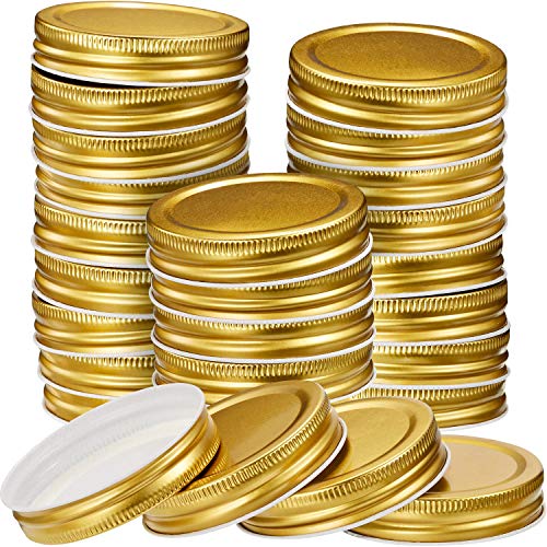 Chuangdi 30 Packs Mason Jar Lids Bulk Regular Mouth Canning Lids Leak Proof Secure Mason Storage Solid Caps(Gold,Steel) - color: Gold