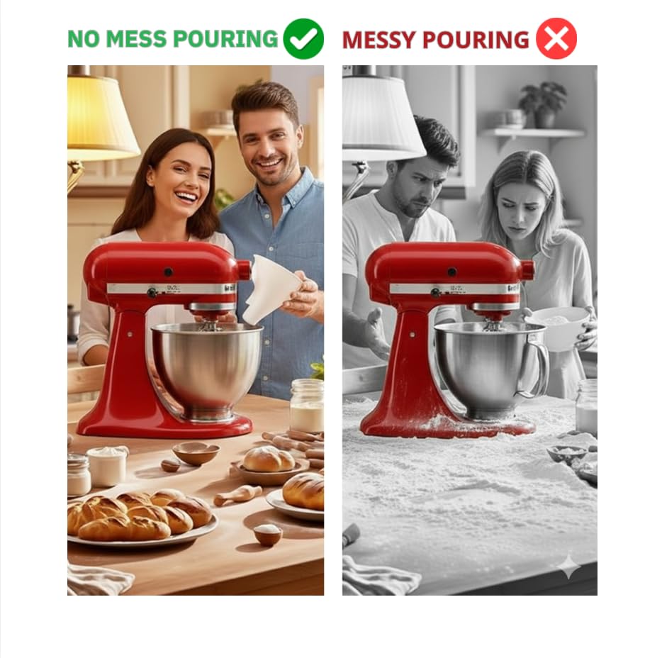 Flour Funnel for KitchenAid Mixer 7Qt Food Grade BPA Free Dishwasher Safe No Mess Baking Tool Easy Pour Accessory ngredients Safely and Easily Fits 7 Quart Bowl Lift Mixers Only - color: 7 QT