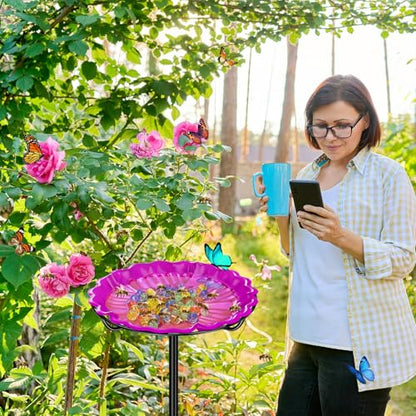 Bee Butterflies Watering Station, Standing Bee Feeder with Glass Marbles for Outside, Bee Bath Feeder with Metal Stakes Butterfly Puddler Garden Yard Déco (Rose) - color: Rose