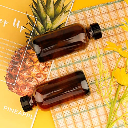 PINIWON 24 Pack 4 oz Amber Glass Bottles, 120ml Boston Round Sample Bottles with Black Poly Cone Caps, Labels, Funnels and Brush - color: Amber-24 pack