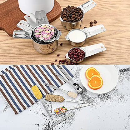 Measuring Cups and Spoons Set, Stainless Steel Measuring Cups Set, Dry 7 Measurer Cups 9 Measurement Spoons with Leveler & Measure Enquivalents for Kitchen & Baking Nesting Measuring Tools