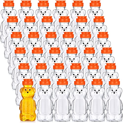 Thenshop 36 Pcs 8 oz Honey Jar Plastic Empty Bear Bottle Dispenser Clear Transparent Honey Containers Bear Cup Squeeze Bottle with Flip Top Lid for Storing Dispensing(Orange Lid) - color: Orange Lid