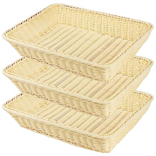 GNIEMCKIN 3 PCS 16 Inch Wicker Bread Basket, Woven Serving Basket for Restaurant, Bakery, Family Party, Hotel, Fruits, Vegetables and Snacks - Cream - size: 3 PCS 16 Inch Cream