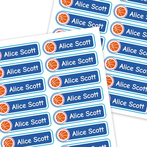 Mini Labels 1.5”x0.4” - 66-Pack Custom Name Stickers - Personalized Waterproof Name Labels for Bottles, Food Containers, School Supplies and More – Dishwasher & Microwave Safe – Basketball - color: Basketball, size: 66 Labels