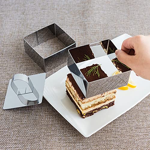 Uncle Jack 4 Pieces Food Ring Molds Set, Stainless Steel Cake Ring Mold with Pusher, for Kitchen Tools, Baking Pastry, Cake, Mousse (Include 4 Rings and 2 Pushers) - size: Square 2 PCS 3 1/8" + 2 PCS 2 3/8"