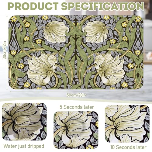 LemonRoad Dish Drying Mat for Kitchen Counter, 12"x20" Absorbent Mat with Morris Pattern, Diatomite Drainer Drying Mats with Non-slip Backing for Coffee Bar Kitchen Sink Countertop - style: Morris Pattern