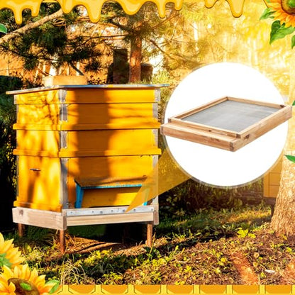DoubleFill 3 Pcs 8 Frame Beehive Metal Screened Bottom Board Dipped in Beeswax with Entrance Reducer Beeswax Wood Screened Bottom Board for Beekeeping Supplies - size: 8 Frame