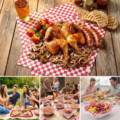 1000 Pcs Deli Paper Sheets 12x12", Premium Food Basket Liners, Grease Resistant Wax Paper Sheets for Food, Classic Checkered Sandwich Wrapping Paper for Party, Festival and Outdoors - color: Red