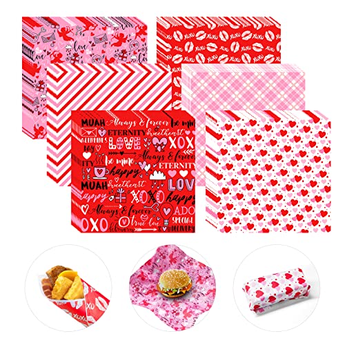 240Pcs Wax Paper Dry Waxed Deli Sheets 12x12in Sandwich Wrapper Decorative Parchment Sheet Food Basket Liner Greaseproof Paper Liners for Mother's Day Wedding Home Kitchen Wedding Birthday Party Favor - color: Red Pink 240 Sheets