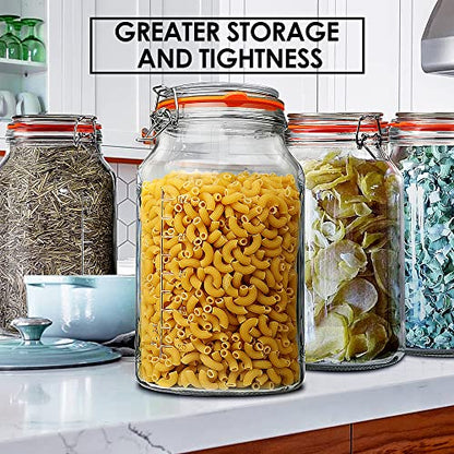 1 Gallon Glass Jars with Airtight Lid, Large Glass Storage Containers with Lids, 2 Pack Wide Mouth Mason Jars with Measurement Marks, Kitchen Pantry Storage for Flour, Sugar, 138oz, Dishwasher safe