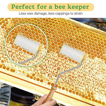 2 Pcs Honey Extractor Uncapping Needle Roller, Beekeeping Honey Extractor Equipment with 2 Pcs Cleaning Brush, Idea for Beekeeper Honeycomb Beekeeping Tool