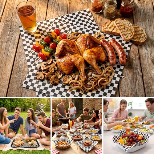 1000 Pcs Deli Paper Sheets 12x12 Inch, Black and White Checkered Food Basket Liners, Grease Resistant Sandwich Wrapping Paper for Burgers, Fries, BBQ, Restaurant & Food Supplies - color: Black