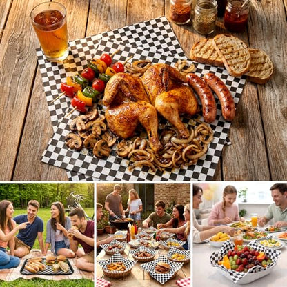 1000 Pcs Deli Paper Sheets 12x12 Inch, Black and White Checkered Food Basket Liners, Grease Resistant Sandwich Wrapping Paper for Burgers, Fries, BBQ, Restaurant & Food Supplies - color: Black