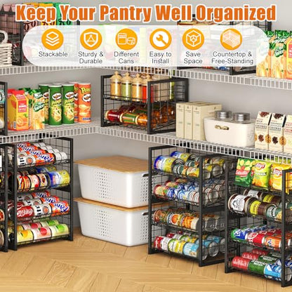 X-cosrack 2 Packs Stackable Can Rack Organizer for Pantry, 2-Tier Sturdy Adjustable Pantry Can Storage Organizer for Canned Food Can Goods, Kitchen Can Dispenser Holder for Soda Drinks Snack, Black - size: 2 Tier -2 Packs