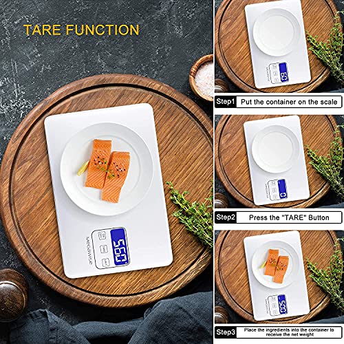 MEGAWISE Food Scale, 33lb Rechargeable Digital Kitchen Scale with 1g/0.04oz Graduation, Water-Resistant Surface, Tare & Hold, 5 Units for Cooking, Baking, Meal Prep
