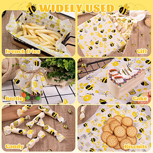 100 Pcs Wax Paper Sheets for Food, Bee Day Wax Paper Sandwich Wrap Deli Wraps, Waterproof Oil-proof Picnic Basket Liners with Bee Pattern for Kitchen - color: Bee