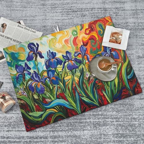 watercolor Flowers Dish Drying Mat for Kitchen Counter Microfiber Super Absorbent Non-Slip Dish Drying Pad for Countertops Dishes Utensils Stylish Quick-Dry Machine Washable 18x24 Inch - color: Iris Flowers