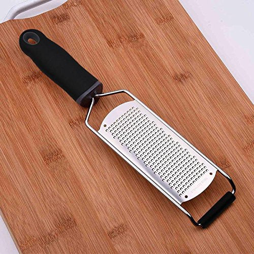 Stainless Steel Cheese Grater, Ergonomic Soft Handle Lemon Ginger Potato Zester with Plastic Cover - color: A-Black