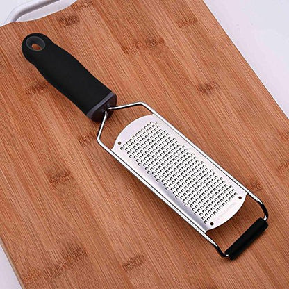 Stainless Steel Cheese Grater, Ergonomic Soft Handle Lemon Ginger Potato Zester with Plastic Cover - color: A-Black