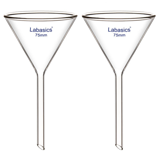 Labasics 2-Pack Glass Heavy Wall Funnel Borosilicate Glass Funnel, Short Stem 75 mm Diameter, 75 mm Stem Length - size: 75 mm Diameter and 75 mm Stem