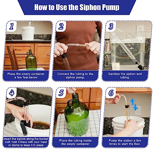 Saillong Siphon for Wine Making, Siphon Pump with 6 Feet of Tubing, Bottling Wand, Clamp, Bubble Airlock and Drilled Stopper, Siphoning Kit for Small Batch Beer Kombucha Wine Mead Homebrew