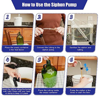 Saillong Siphon for Wine Making, Siphon Pump with 6 Feet of Tubing, Bottling Wand, Clamp, Bubble Airlock and Drilled Stopper, Siphoning Kit for Small Batch Beer Kombucha Wine Mead Homebrew