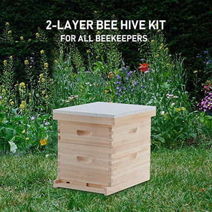 CREWORKS Bee Hive Boxes 10 Frame Langstroth Beehive, Bee Keeping Starter Kit Includes 1 Super Bee Box & 1 Bee Brood Box with Beehive Frames and Foundation, 2 Layers Complete Bee Hive Kit - style: 2 Layer
