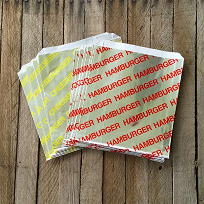 Printed Foil Hamburger and Cheeseburger Bags - 50 Each - Silver Red Yellow - size: One Size