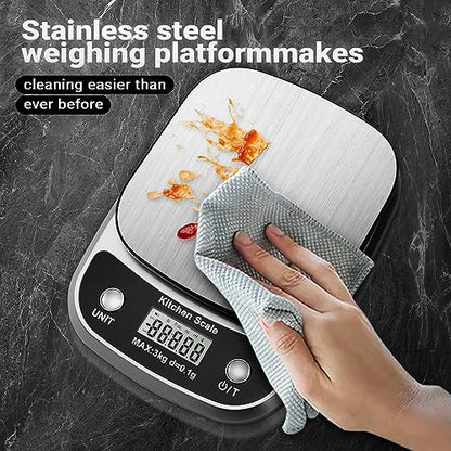 GRAM PRES Food Kitchen Scale Digital Weight Grams and Oz 3kg/0.1g | Professional Small Digital Kitchen Food Scales for Weight Loss - color: Silver-K1905-3kg