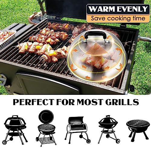 Cheese Melting Dome & Burger Press Kit, Joyfair 12” Basting Cover with Cast Iron Grill Press for Bacon, Griddle Accessories for Outdoor BBQ Flat Top Grilling Teppanyaki Kitchen Steaming (Round)