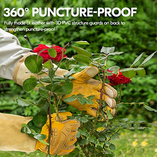 Vgo... Men's Extra-Long Leather Gardening Gloves, Gauntlet with Adjustable Cuff, Puncture & Thorn Proof, Touchscreen (CA9659) - color: 1 Pair - Yellow, size: Men's Large