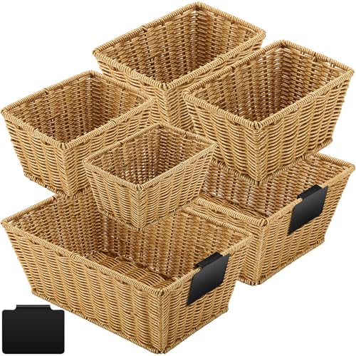 Marsui 6 Pcs Wicker Storage Baskets for Pantry Organization with Labels Handwoven Multi-size Natural Wicker Storage Bins for Organizing Small Baskets Container for Shelves Closet Toilet - color: Natural, style: Wicker