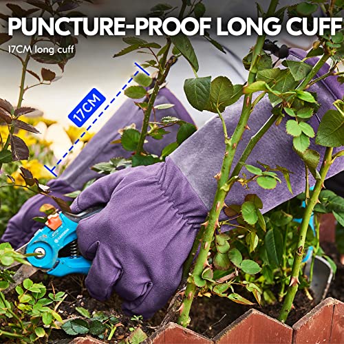 Vgo... Ladies' Synthetic Leather Extended Pig Split Leather Cuff Rose Pruning Thorn Proof Garden Gloves (Size M, Purple,SL6592W) - color: 1 Pair - Purple, size: Women's Medium