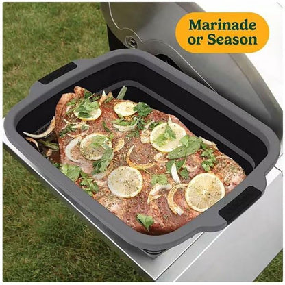 4-in-1 Expandable Prep & Serve Tub - 3 Gallon Collapsible Marinating and Brining Container with Cutting Board Lid - Gray