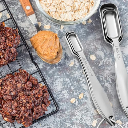 FANGSUN Stainless Steel Narrow Measuring Spoons, Metal Measuring Spoons with Long Handle and Engraved Measurements Set of 6, For Dry or Liquid, Fits in Spice Jar - style: Spoons - Set of 6