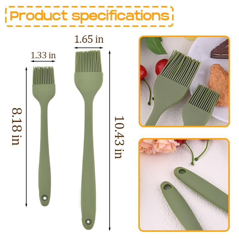 Kitchen Oil Paint Spread Brushes Set Pastry Food Basting Brush for Cooking Barbecue Baking Green Dishwasher Safe Silicone Oil Butter Sauce Brush 2Pcs Heat Resistant Food Brushes Kit - color: Green