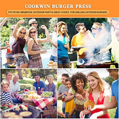 COOKWIN 7" Cast Iron Smash Burger Press Kit, Heavy-Duty Hamburger Smasher with Non-Slip Handles and 50 pcs Patty Paper, 2.1 lb Bacon Meat Weight Press for Steak, Smashburger, Grill and BBQs - color: 7 inch Black
