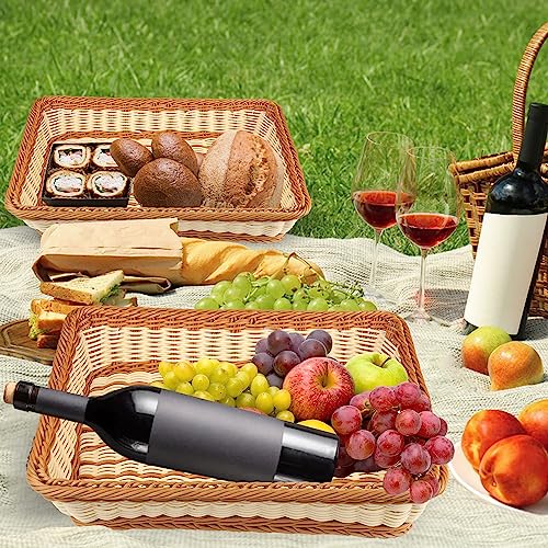 3 PCS 16 Inch Wicker Bread Basket, Woven Serving Basket, Tabletop Food Serving Basket for Restaurant, Bakery, Family Party, Hotel Serving, Fruits, Vegetables and Snacks, by GNIEMCKIN - size: 3 PCS 16 Inch Cream and Brown