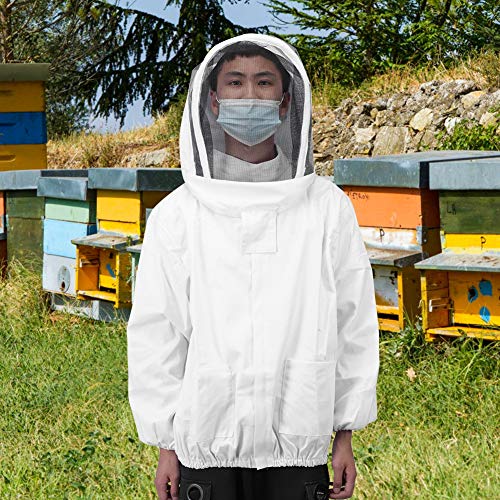 GLOGLOW Optimized Performance Beekeeping Veil Jacket, Foldable Gray Polyester Cotton Bee Suit, Ventilated Hood for Professional Beekeepers (White) - color: White
